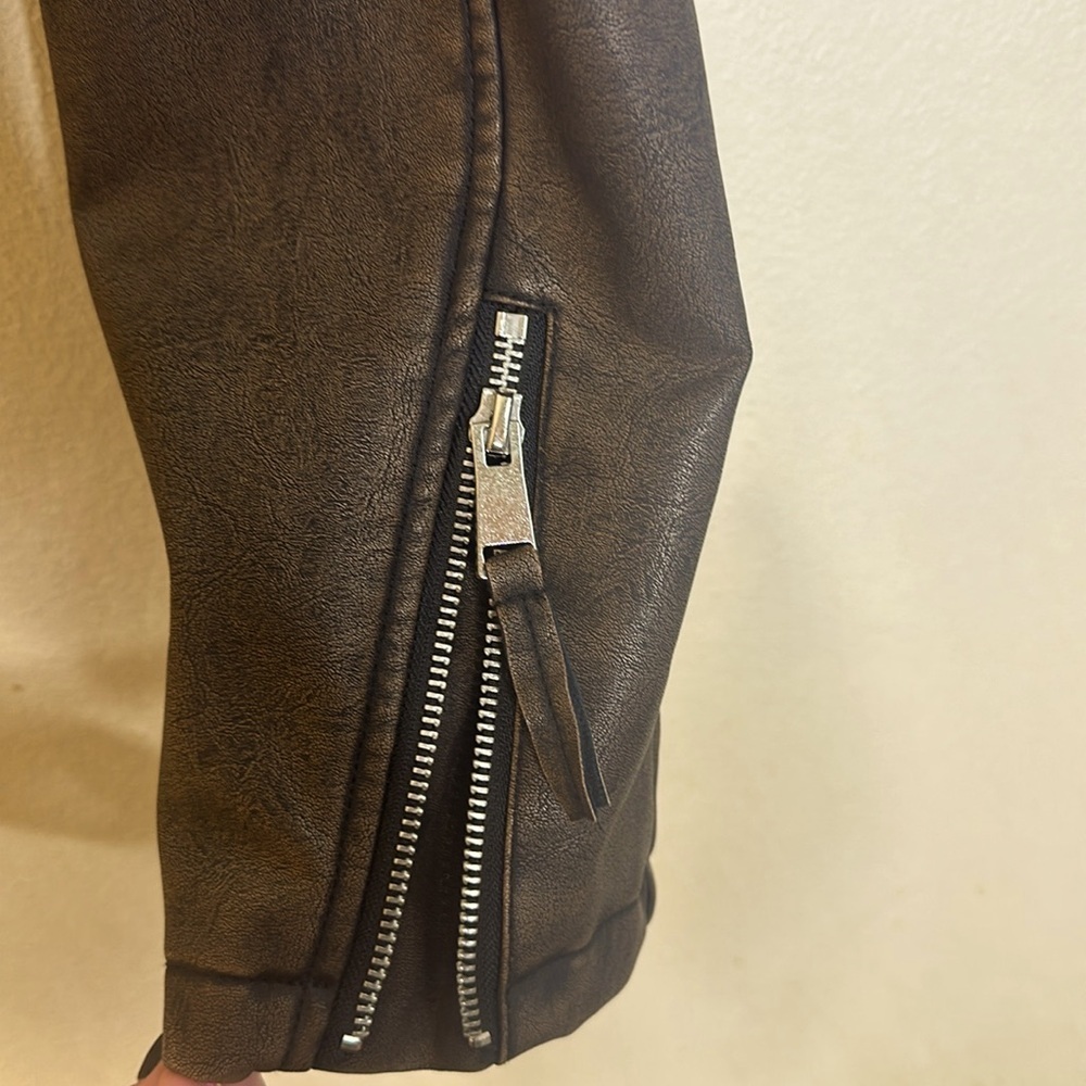 Lily & Lottie Akira Moto Jacket Asymmetrical Zip Front Closure Brown Size S - Picture 9 of 11